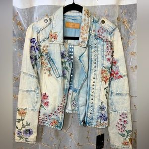 Blank NYC Embroidered Denim Moto Jacket